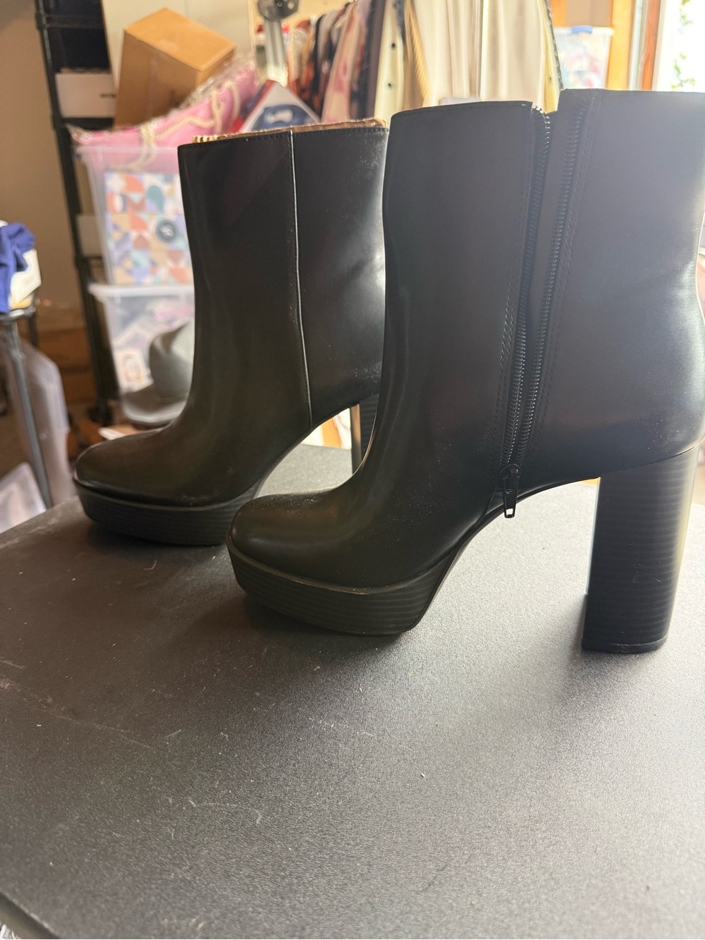 New Alfani Black Platform Ankle Boots with Block Heel